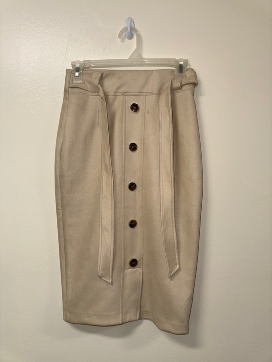 Marc New York Andrew Marc Dresses & Skirts - Mid-Rise Beige Button-Front Pencil Skirt with Self-Tie Detail